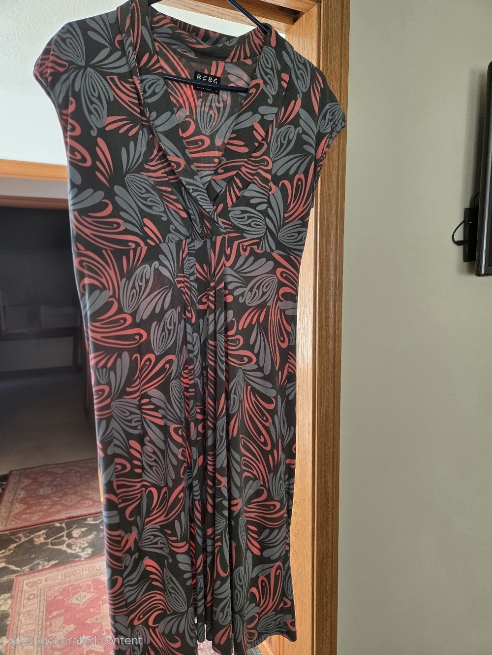 BCBG Black Dress with Coral and Gray Pattern Medium